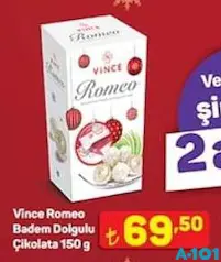 VİNCE ROMEO BADEM DOLGULU ÇİKOLATA 150 G fiyat ve kampanya bilgisi